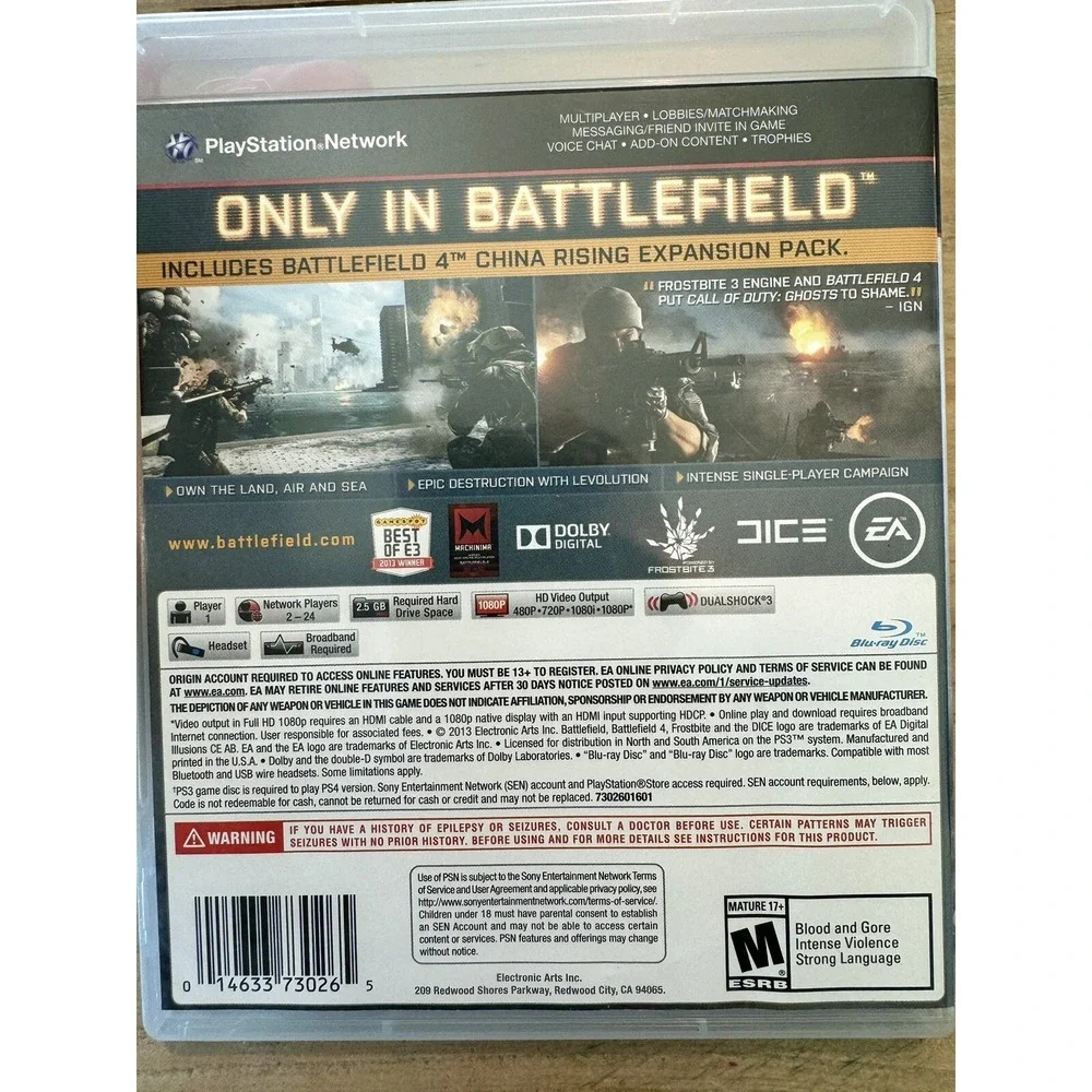 EA Games Battlefield 4 Video Game PS3 PlayStation 3 Rising Expansion Included